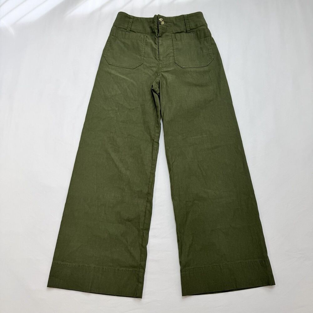 Maeve Anthropologie The Colette Crop Wide Leg Pants Sz 24 Green Boho Minimalist